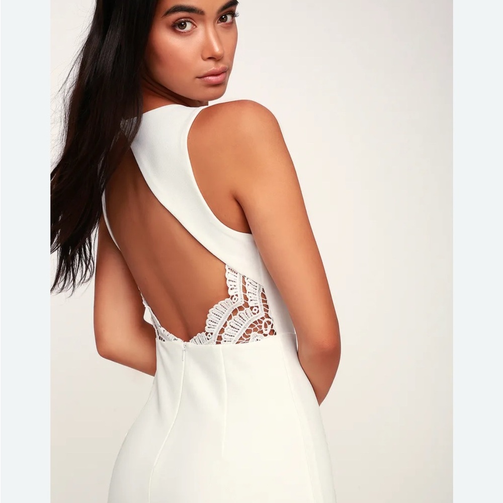 LULUS Speak Sweetly White Lace Bodycon Backless Midi Dress